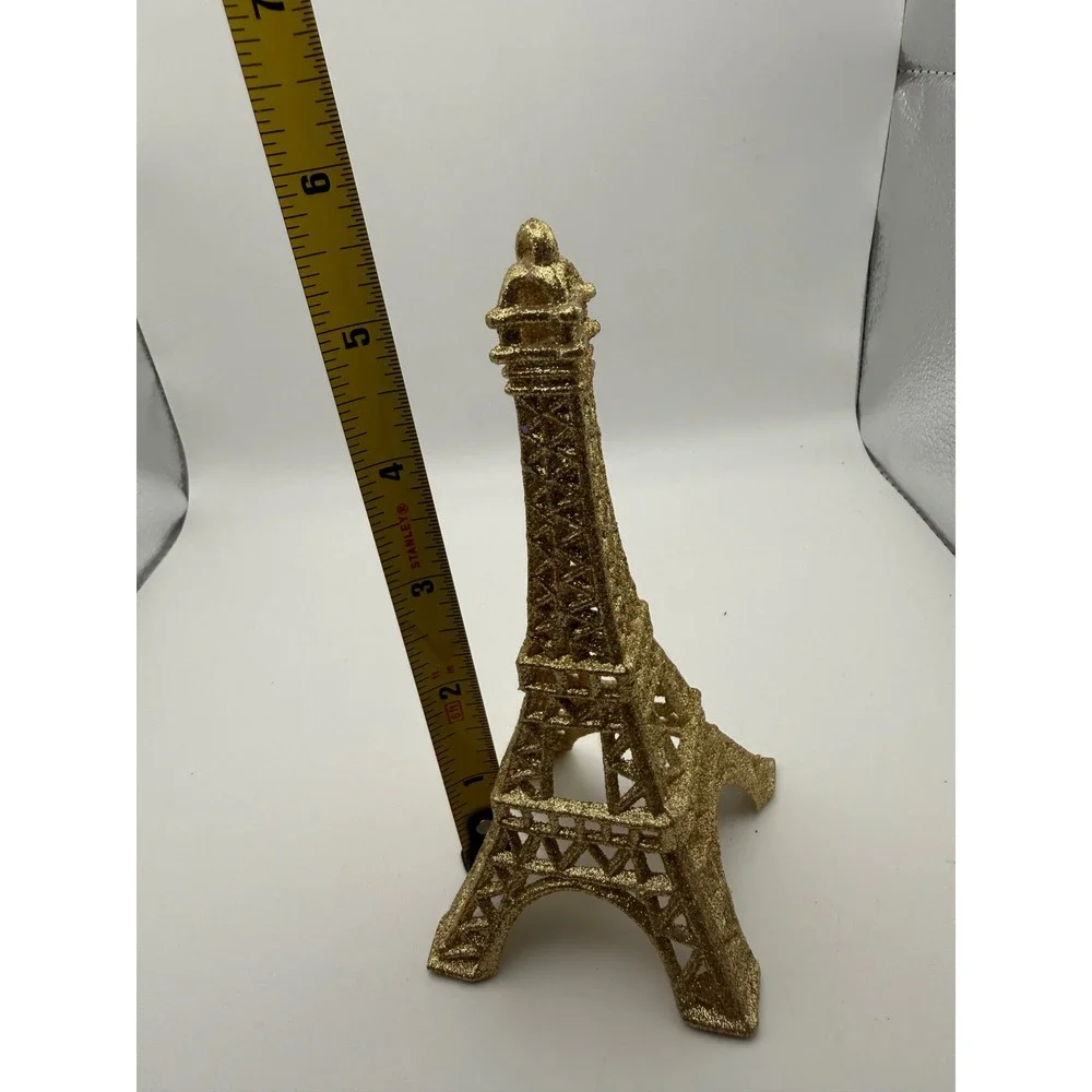 Gold Glitter Eiffel Tower Figurine Paris Decor Statue 6.5 Inch Sparkle Ornament